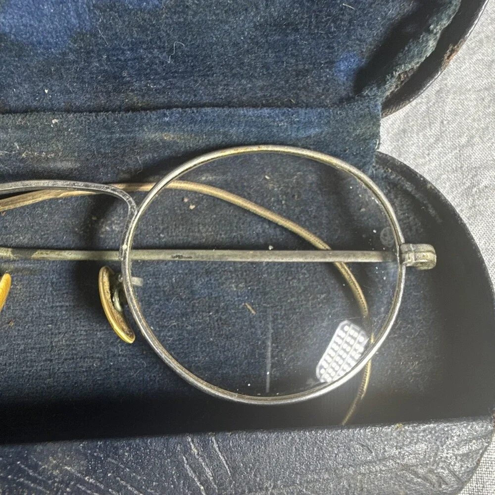 Antique American Optical Wire Rim Spectacles Oval Saddle Bridge w/ Case Vtg 1890